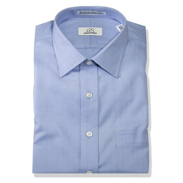 COOPER & STEWART Big & Tall Non-Iron Graph Check Spread Collar Dress Shirt Blue